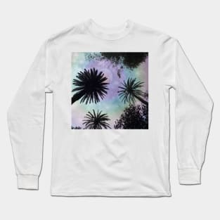 Summer Holographic Gradient Palm Trees Design Long Sleeve T-Shirt